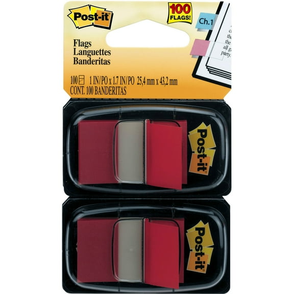 Standard Page Flags In Dispenser, Red, 100 Flags/dispenser | Bundle of 5 Packs