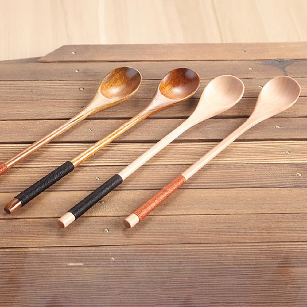 AsentechUK® 3Pcs Natural Wooden Spoon Honey Mixing Spoon Stirrer Coffee Tea Stirring Spoon Wood Tableware Brown 
