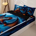 thumbnail image 3 of Metsweet Magic Dragon Zipper Twin Comforter Sets with Fitted Sheet and 2 Pillowcases, Flame Animal Zipper Bedding Set, Blue Orange,4-Piece,Black Reversible, 3 of 6