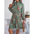 thumbnail image 5 of EASYBRAUS Women Floral Chiffon Pleated Midi Dress V Neck Long Sleeve Spring Summer Dress, 5 of 7