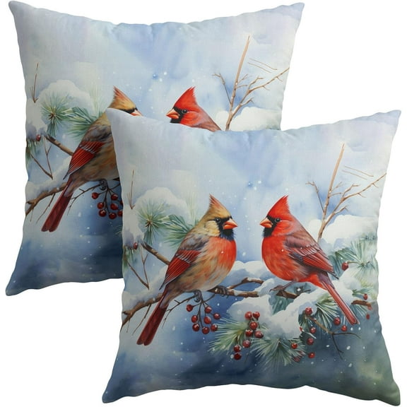 Winter Snow Red Cardinal Bird Pillow Covers Set of 2 Holly Berry Branches Decorative Throw Pillow Covers Christmas Cushion Cover for Sofa Bedroom Living Room