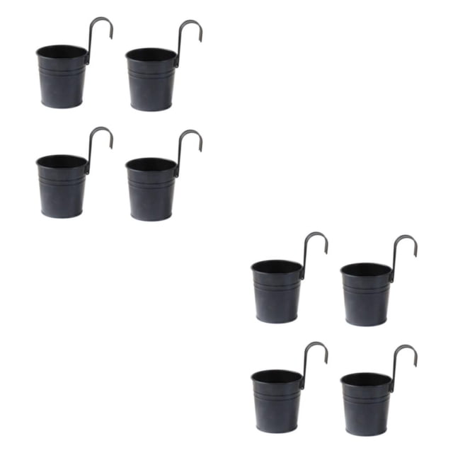 Wosthever 4X Metal Hanging Flower Pots with Bucket Storage Planter Detachable Flowerpot Hook for Fence Decoration Supply Negro 2Conjunto