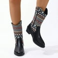 thumbnail image 2 of Oyedens Bohemia Mid Calf Cowboy Boots for Women Ethnic Heels Wide Calf Cowgirl Riding Boots, 2 of 8