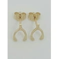 thumbnail image 5 of 14k Solid Yellow Gold Wishbone Good Luck Stud Earrings Push Back 9MM, 5 of 9