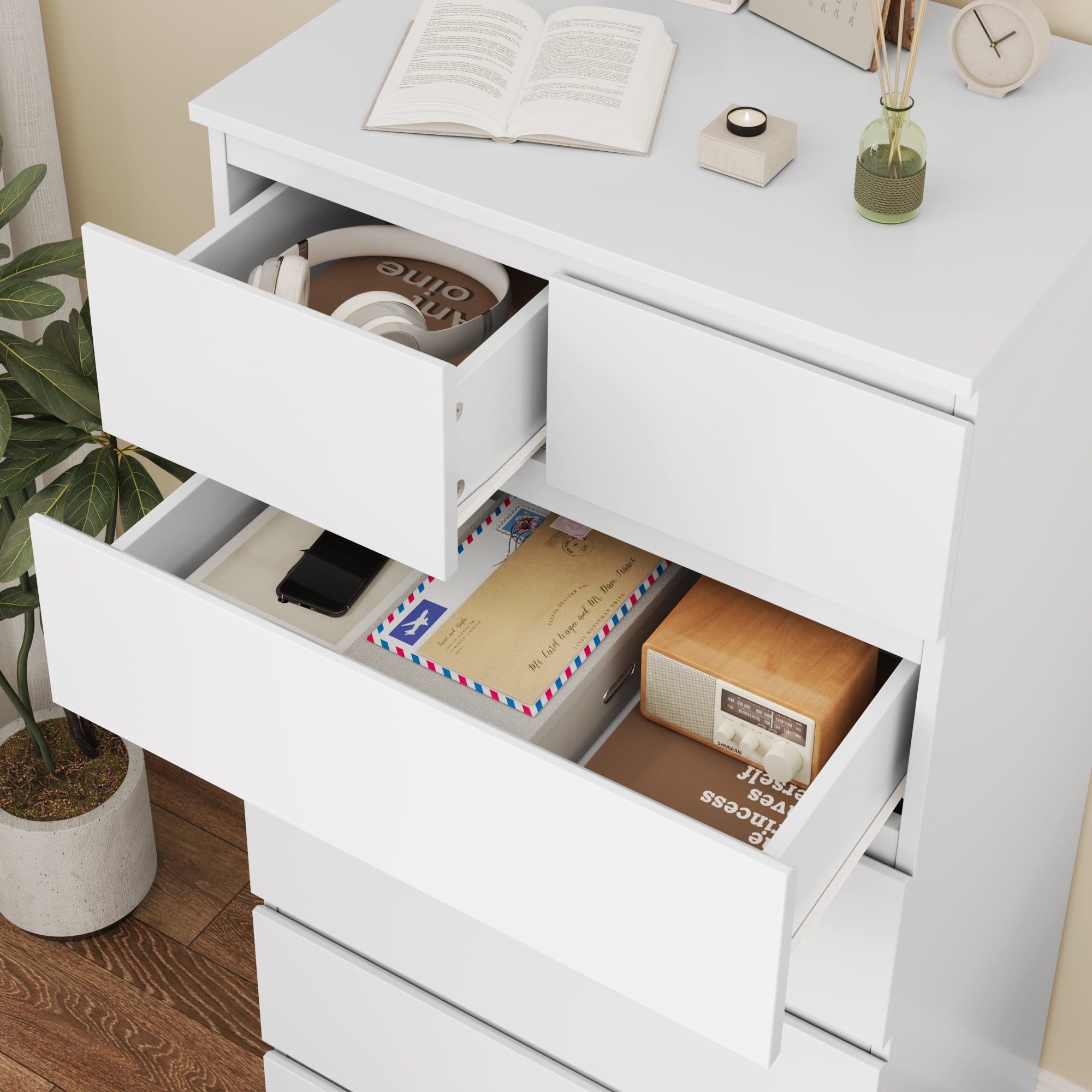 Homfa 7 Drawer White Dresser, Tall White Dresser & White Chest of Drawers, Bedroom Storage Cabinet Clothes Drawers for Bedroom Living Room