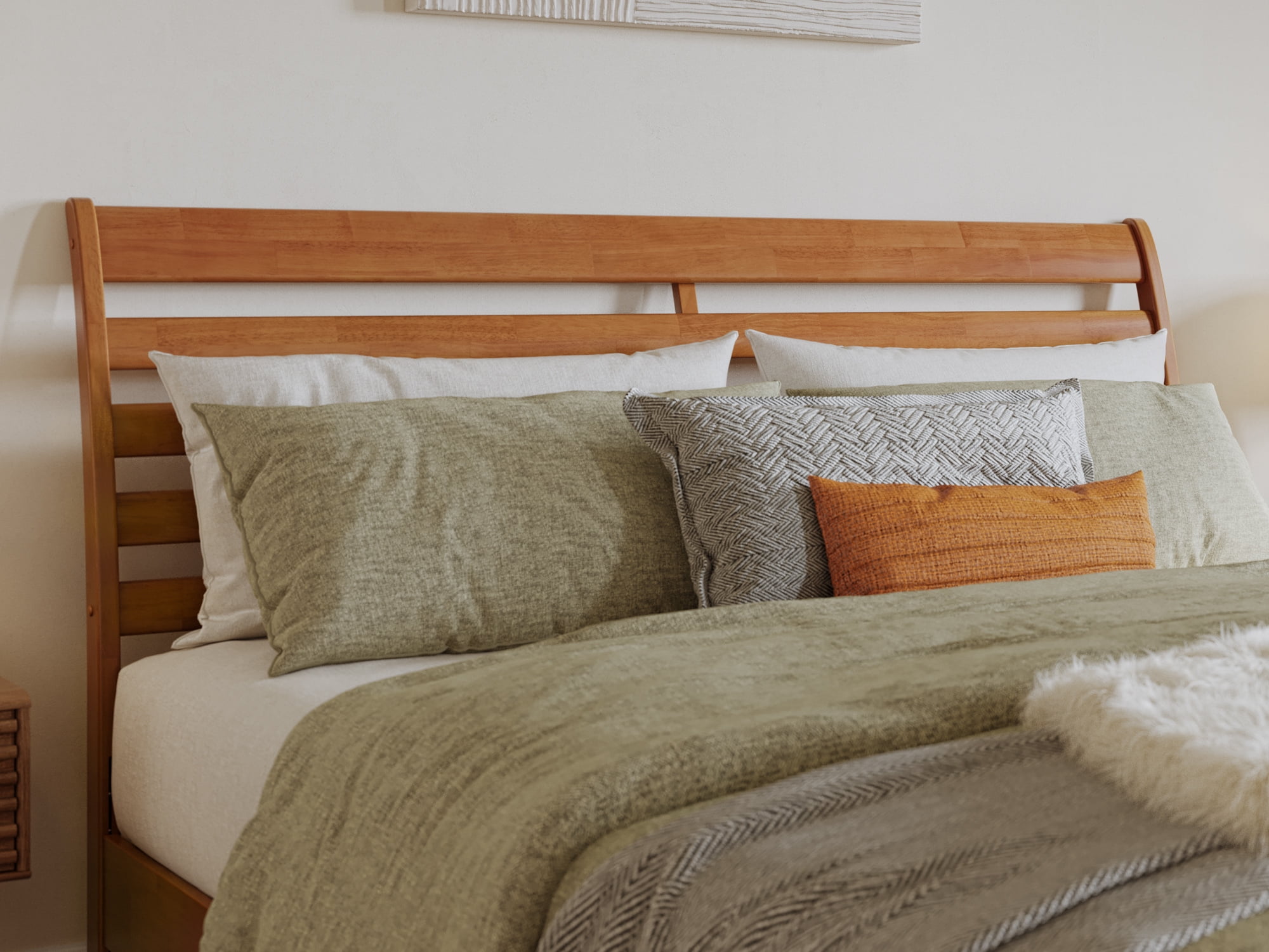 AFI Savannah King Solid Wood Headboard with Attachable Charger, Light Toffee