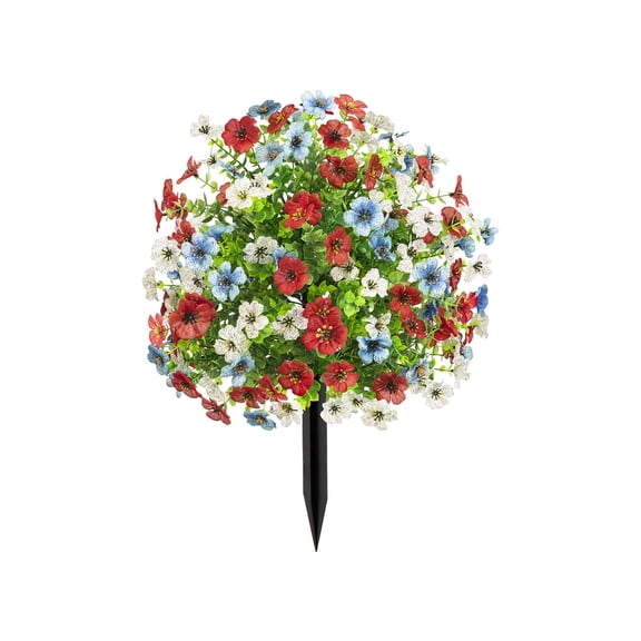 Independence Day Artificial Flowers for Outside, Patriotic Garden Decor with Planter, 21.65 Inch Red White Blue Faux Plants for Yard, Home, Balcony, Doorway Decorations