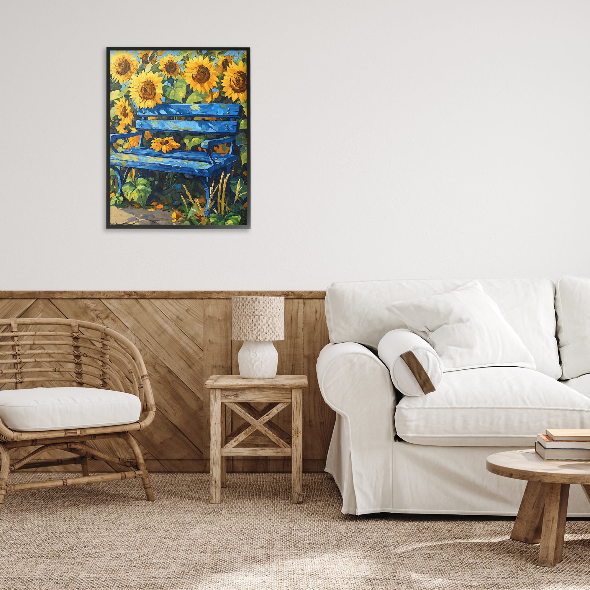 Stupell Industries Bench in Sunflower Field Black Framed Giclee Art, design by Creative Studio