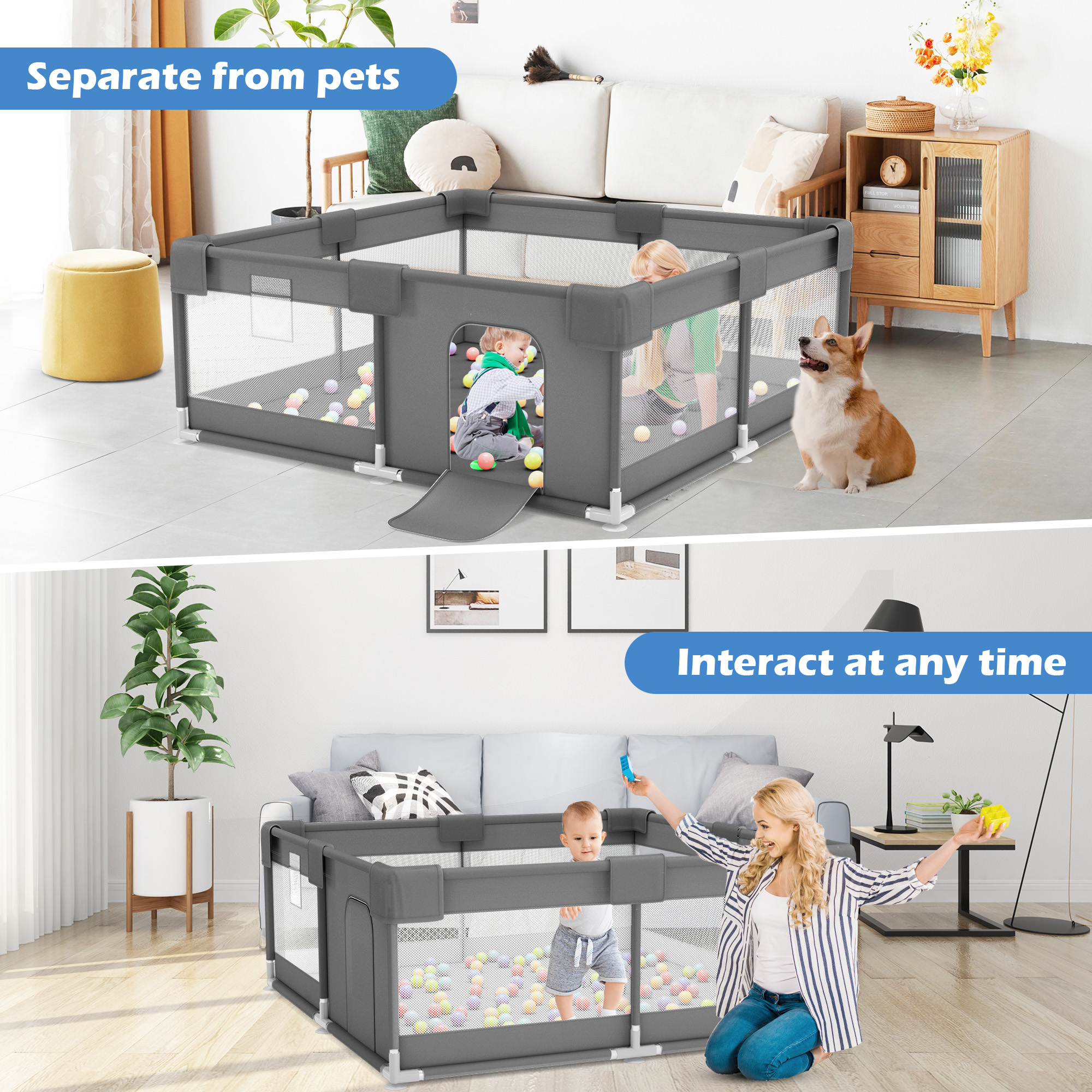 Babyeap Baby Playpen, 50x50 Inch, Dark Gray photo 5