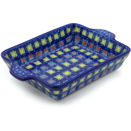 Polish Pottery 8¾ Inch Rectangular Baker With Handles Mosaic Tile Polish Pottery 8¾ Inch Rectangular Baker With Handles Mosaic Tile Theme Hand Painted