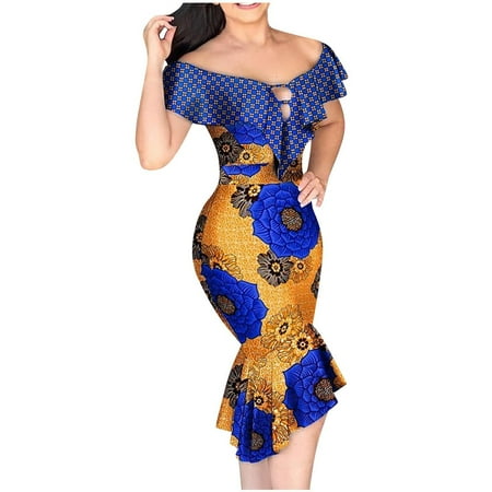 

Red Dress Pink Dress for Women Women Sexy Short Sleeve Print Off Shoulder Slim Fit Ruffle Edge Hollowed Out Knee-Length Dress Dresses for Women Formal Dresses Summer Savings Blue 3XL