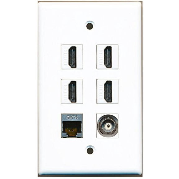 RiteAV - 4 HDMI 1 Port Shielded Cat6 Ethernet 1 Port BNC Wall Plate