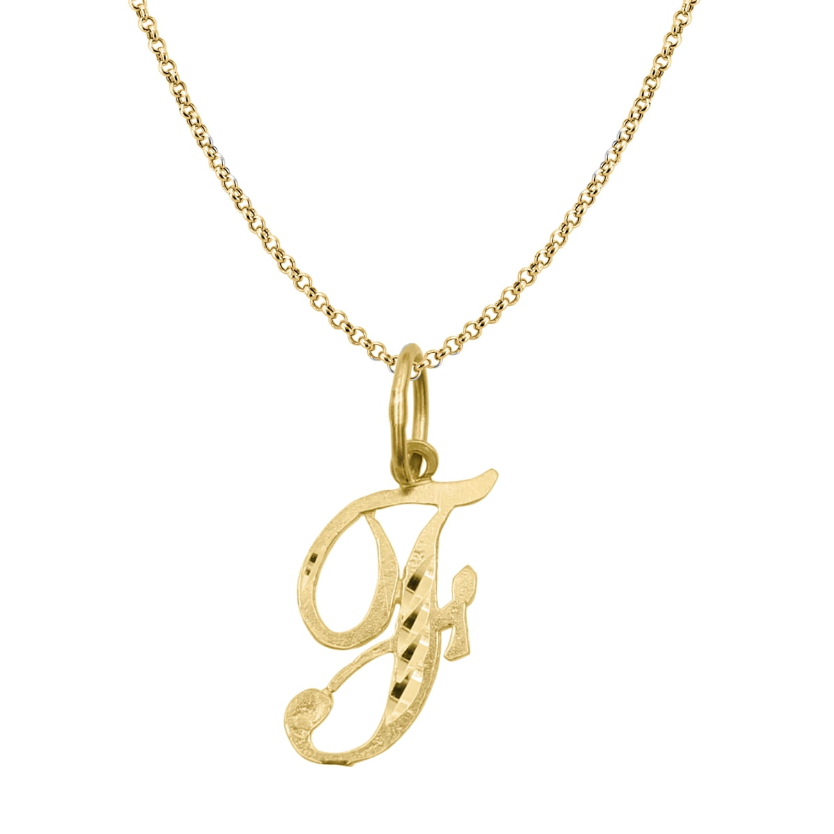 Precious Stars 14K Yellow Gold Diamond Cut Cursive Letter Initial F Pendant with 22 Chain Necklace Walmart