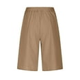 thumbnail image 5 of RYRJJ Cotton Linen Bermuda Shorts for Women Summer Casual Knee Lenght Shorts Button Elastic Waist Wide Leg Short with Pockets(Khaki,XL), 5 of 6