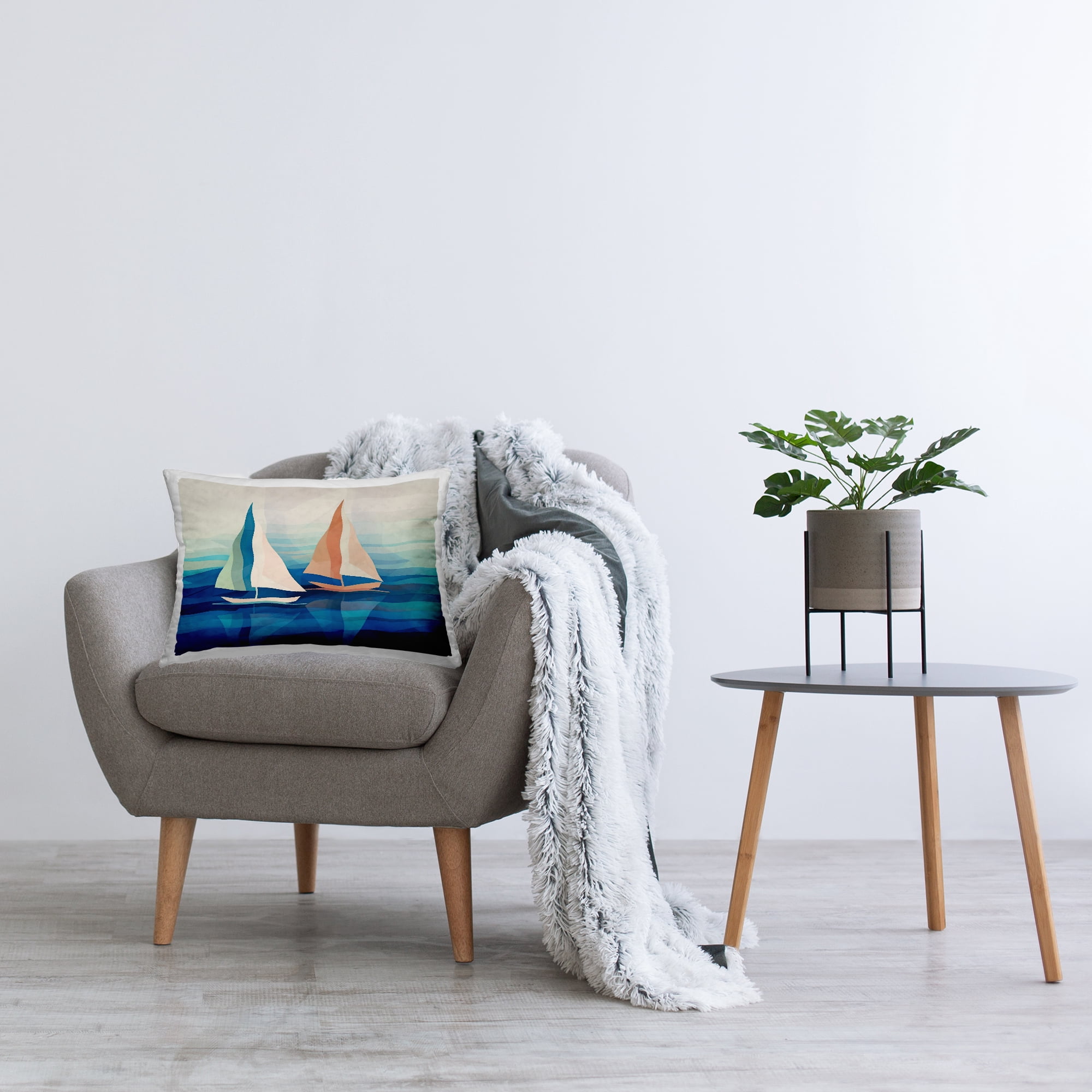 Stupell Industries Modern Sailboat Shapes Decorative Printed Throw Pillow, 14 x 20