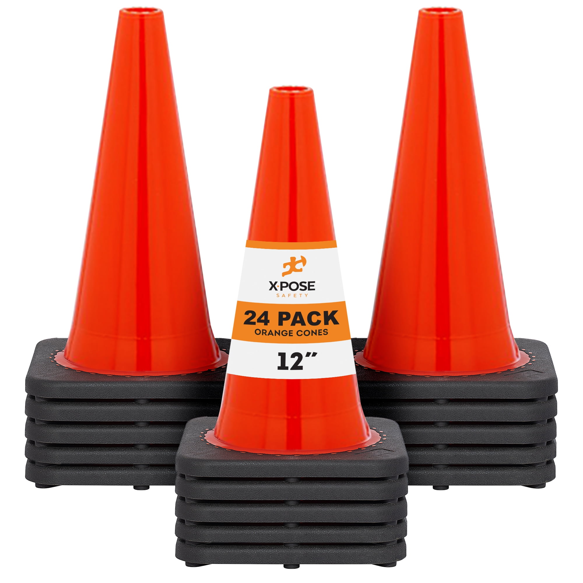 12 Inch Orange Traffic Cones, 24Pack Multipurpose PVC Plastic Safety
