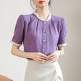 thumbnail image 6 of Women's Round Neck Three Quarter Sleeve Tops Shirts Blouses Solid Color Casual Daily Wear Loungewear Fashion Essential Gift for Ladies | HAODEJW,Purple XL, 6 of 6