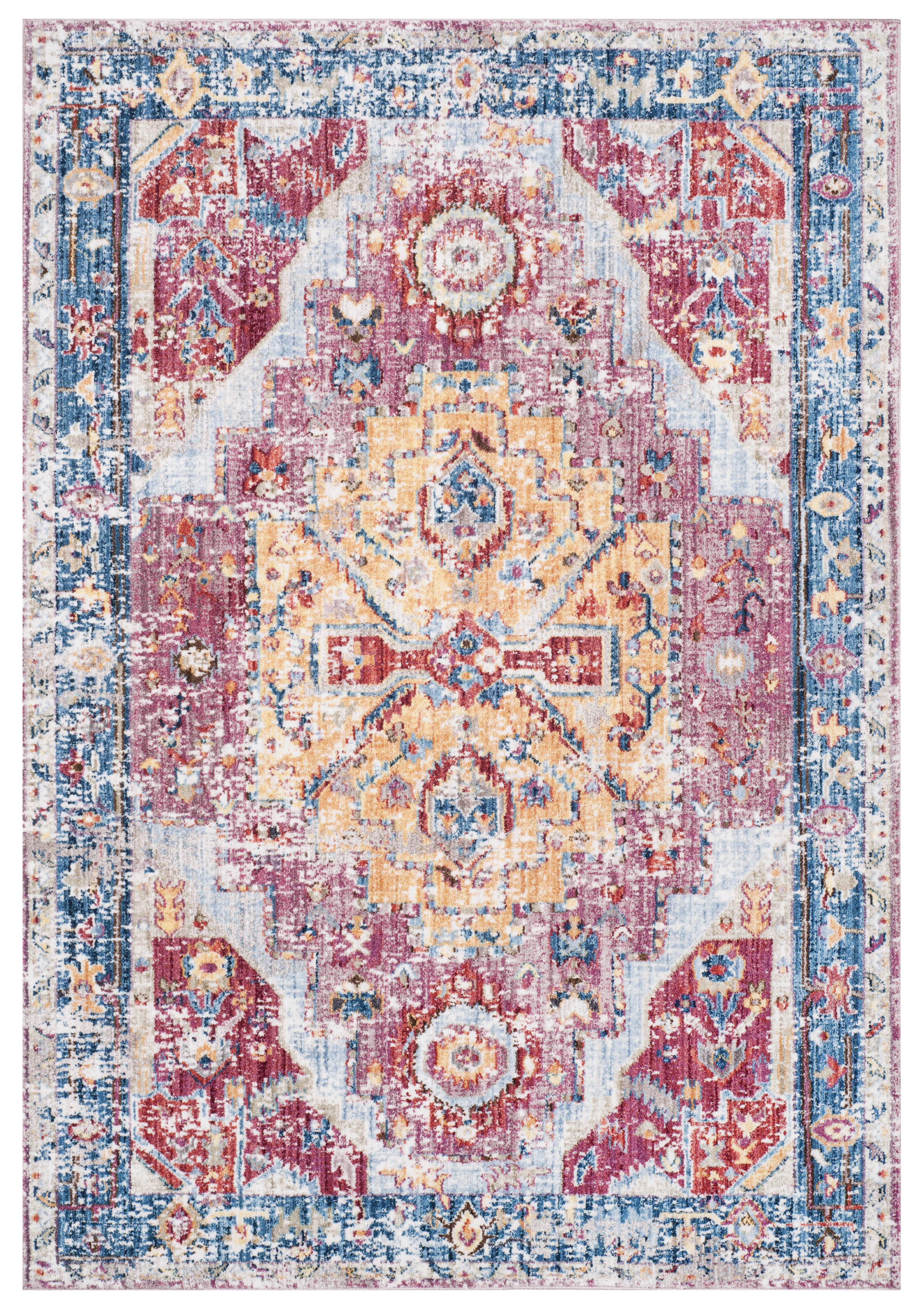 SAFAVIEH Bristol Deion Oriental Polyester Area Rug, Red/Blue, 8' x 10'