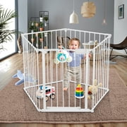 128'' Baby Gate Playard Adjustable Play-Pen Safety Fence/Guard Adjustable 5-Panel Metal Play Yard for Toddler/Pet/Dog Christmas Tree Fence, Includes 4 Pack of Wall Mounts