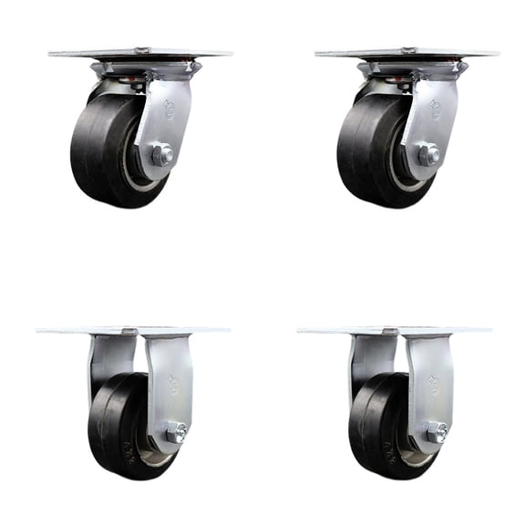 4 Inch Rubber on Aluminum Caster Set with Ball Bearings 2 Swivel 2 Rigid SCC