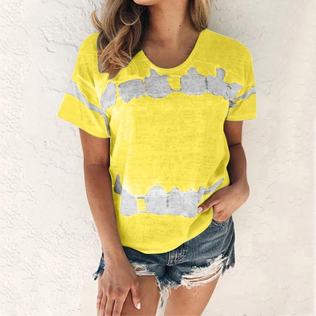 Birdeem T-Shirt Mode Imprimé pour Femmes Manches Courtes Blouse Col Rond Hauts Décontractés