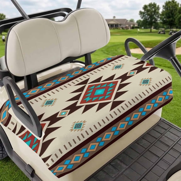 Golf Cart Seat Covers for 2 Seater,Brown Blue Microfiber Cart Seat Towel Blanket,Green Southwest Ethnic Native American Boho Absorbent Breathable NonSlip Bench Seats Protector for Golf Course 51"x31"