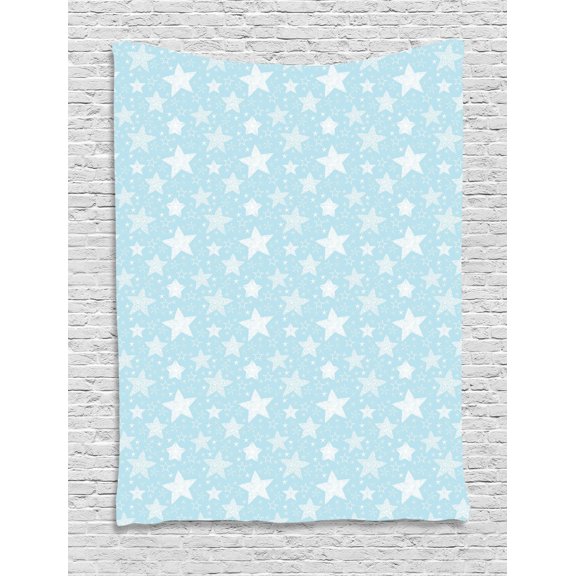 Blue Sky Tapestry, Ornamental Motifs Assortment of Stars Fantasy Theme Dreamy, Wall Hanging for Bedroom Living Room Dorm Decor, 60W X 80L Inches, Pale Cadet Blue White, by Ambesonne
