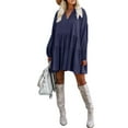 thumbnail image 2 of FANCYINN Long Sleeve Shift Tunic Dress Ruffle Swing Babydoll Juniors Mini Navy Blue Ruffle Dress with Pockets XS, 2 of 5