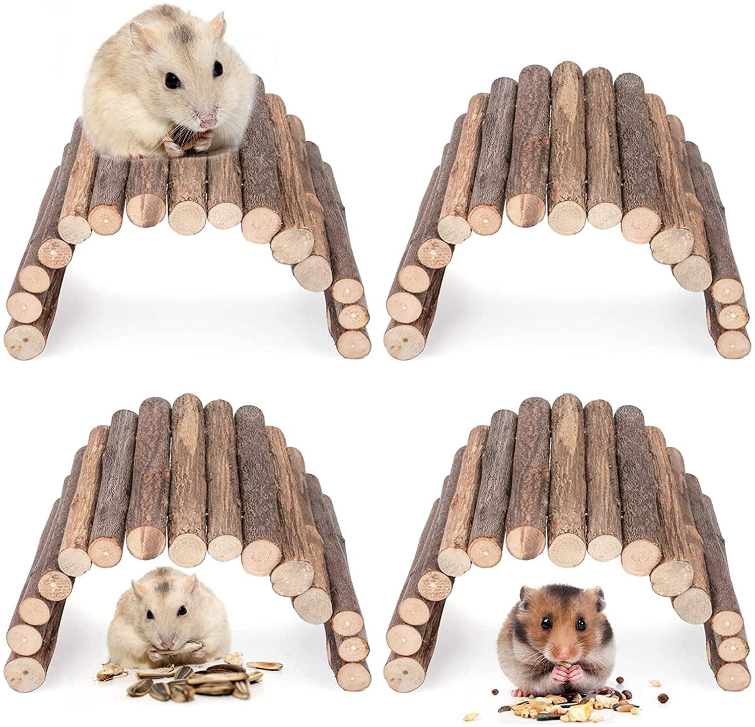 4 Pack Wooden Ladder Bridge, 8 x 4 Inches Hamster Bridge Chew Toy Rat