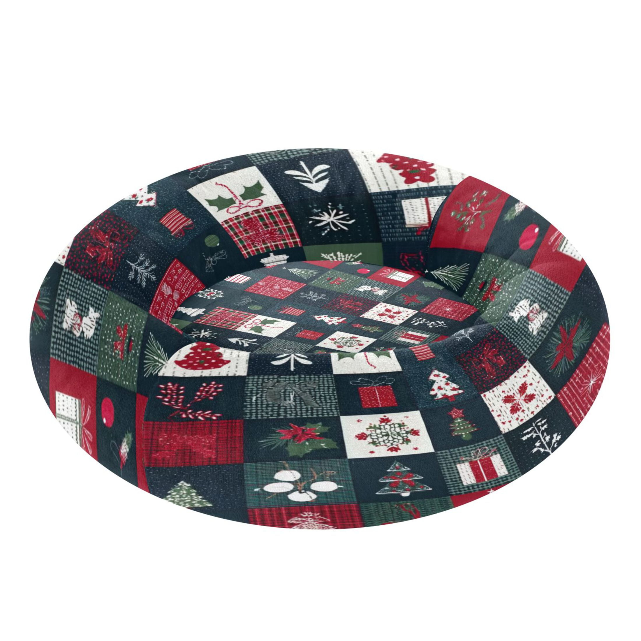 Iauyy Pet Couch Donut Cat Bed for Indoor Cats/Small Dogs Washable & Machine with Non-slip Bottom Calming Cat Furniture, Three-color Christmas Symbol (M)