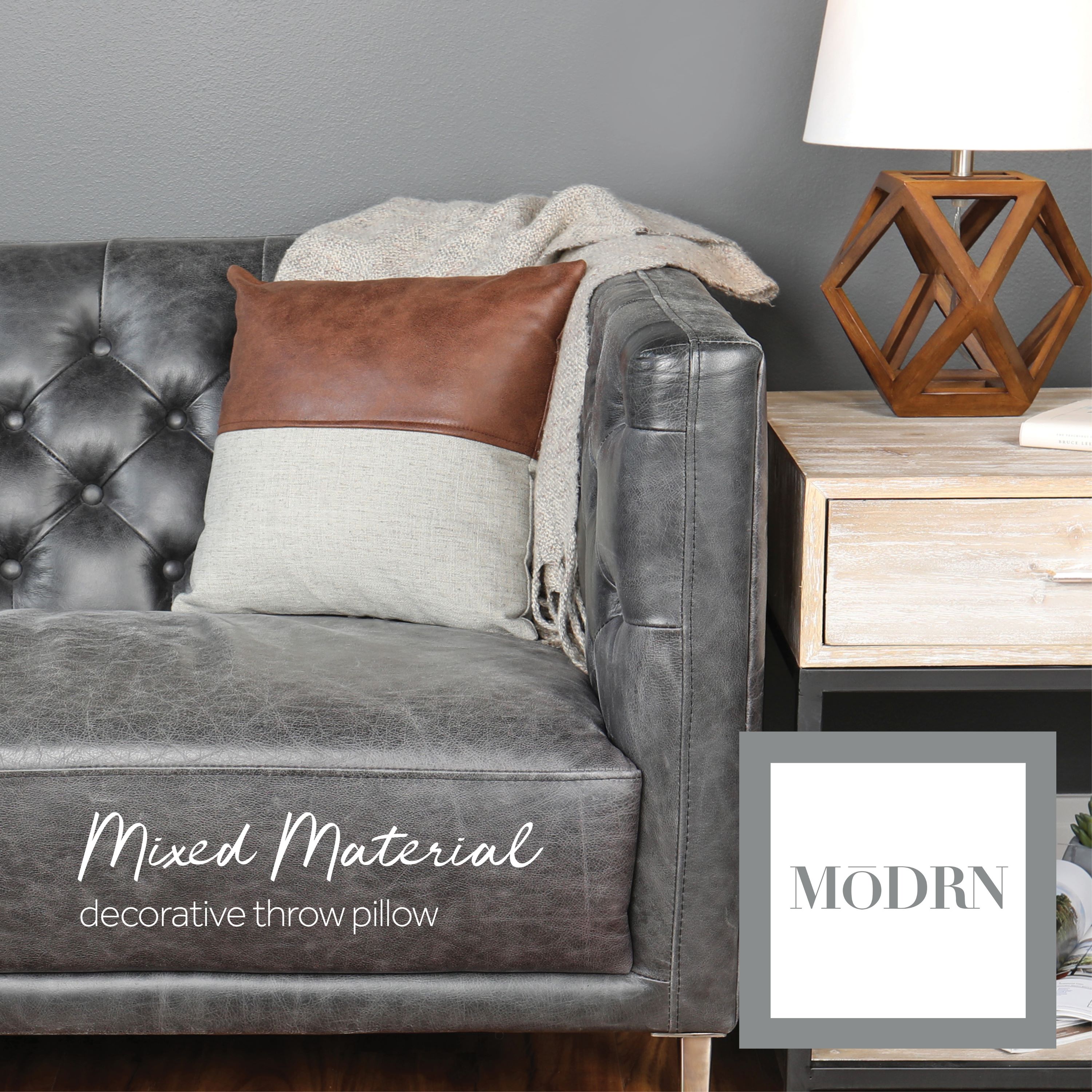 MoDRN Industrial Mixed Material Decorative Square Throw Pillow, 16" x 16", Faux Leather - image 2 of 9