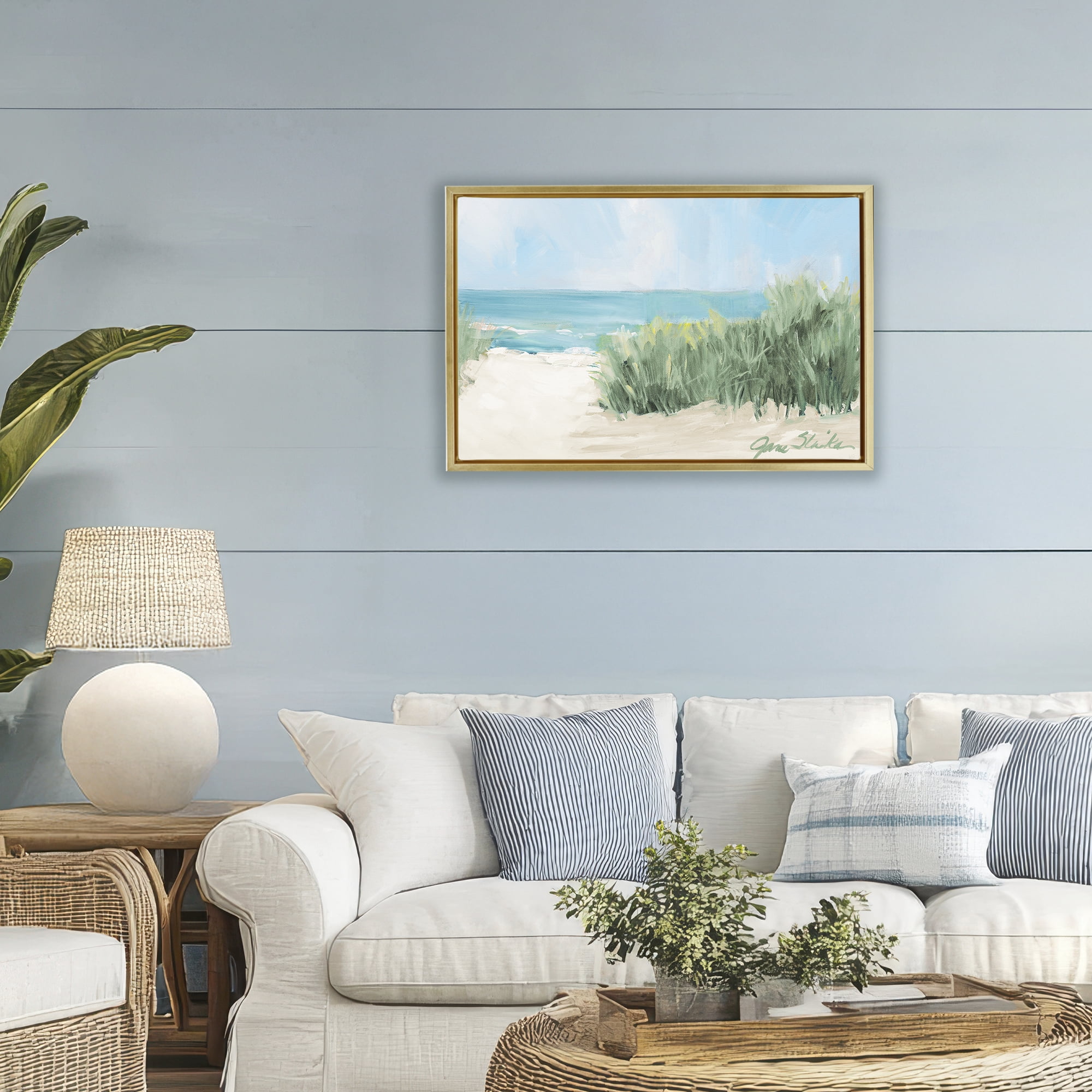 Stupell Industries Soothing Beach Day Gold Framed Floater Canvas Wall Art, design by Jane Slivka