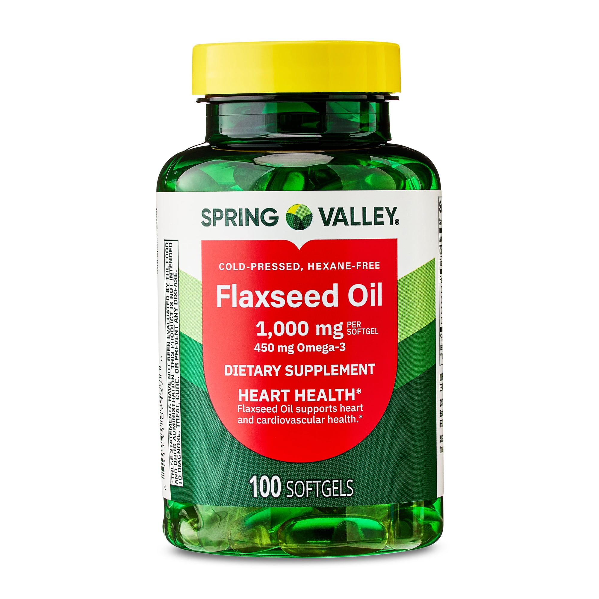 Spring Valley Flaxseed Oil Softgels Dietary Supplement, 1,000 mg, 100 Count