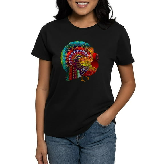 CafePress - Thanksgiving Jeweled Turke Women's Classic T Shirt - Women's Traditional Fit Dark T-Shirt
