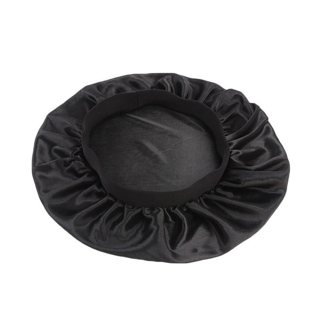 QualitChoice Polyester Nightcap Double-Side Elastic Sleep Bonnet Home Women Head Wrap Tool Balck 1Set