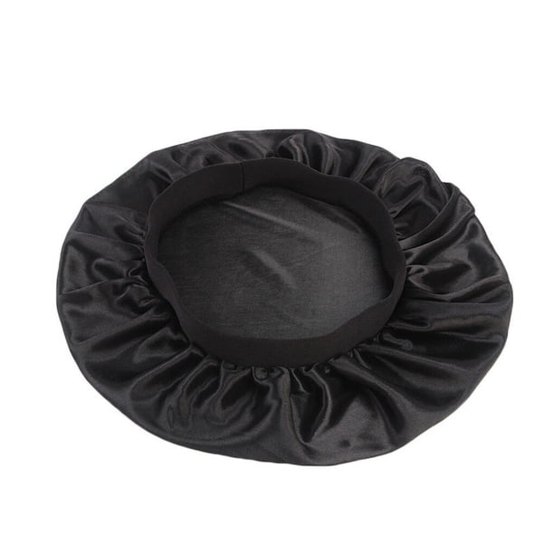 Vogacara Nueva gorra de dormir de poliéster, gorro elástico de doble cara, gorro para dormir, herramienta para envolver la cabeza de las mujeres en el Cuidado del cabello negro Vogacara CE1696-02B