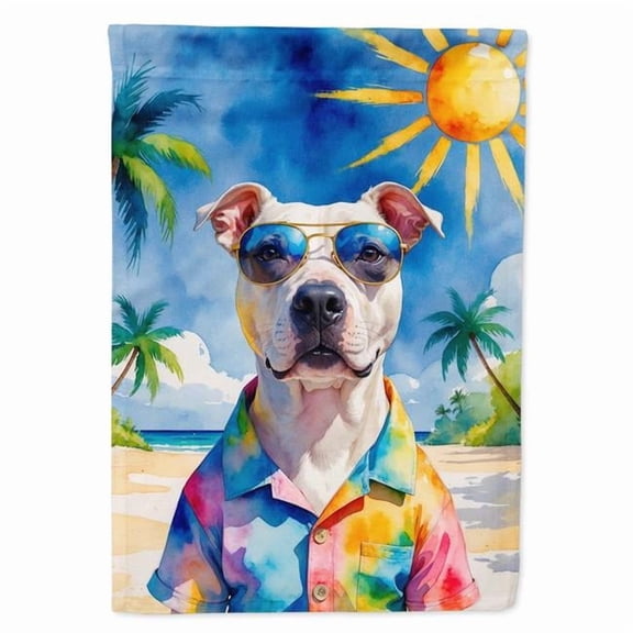 Carolines Treasures DAC8287CHF 40 x 28 in. Pit Bull Terrier Summer Beach Time House Flag