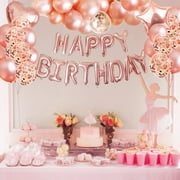 YANSION 62Pcs Birthday Decorations, Rose Gold Birthday Party Decorations Set Pink, Princess Party Supplies Kits with Confetti Balloons, Happy Birthday Banner Foil Balloons and Candles for Girls Women