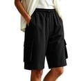 thumbnail image 2 of VBVC Women's Adjustable Elastic Waist Cargo Shorts , Summer Hiking Athletic Shorts For Women , Ladies' Knee Length Bermuda Shorts with Multi Pockets,Black,S-3XL, 2 of 5