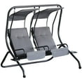 thumbnail image 2 of Outsunny 2-Seat Patio Swing Chair w/ Removable Canopy & Cup Holders, Gray, 2 of 9