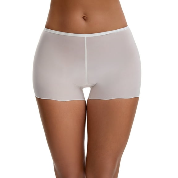 INSPIRE CHIC Women's Seamless Ice Silk Lace Trim Slip Shorts for Under Dresses Lightweight Elastic Boyshorts S White Y1