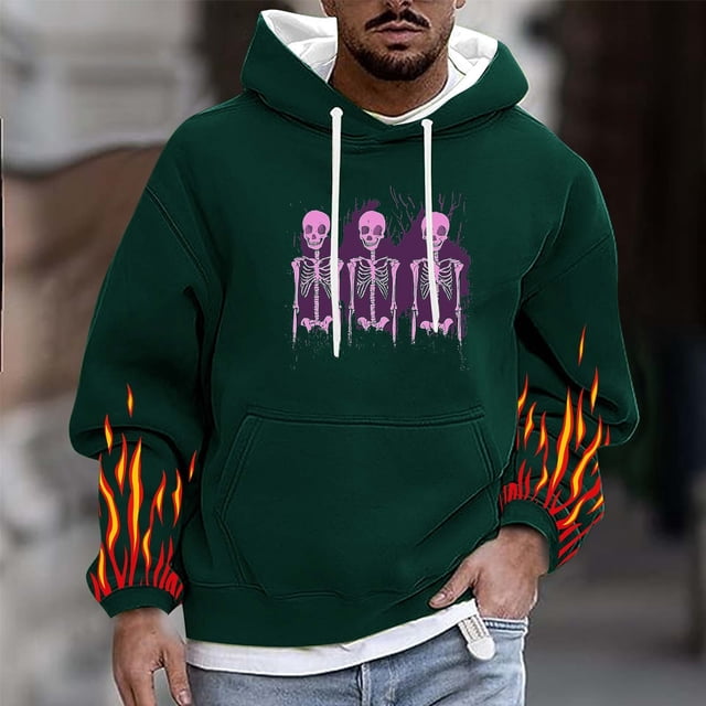 Sudadera con capucha para hombre, informal, a la moda, con estampado, con cordón, de manga larga, de poliéster
