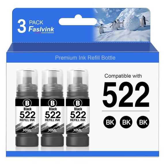 Botellas de recarga de tinta Faslvink 522 negras para impresora Ecotank