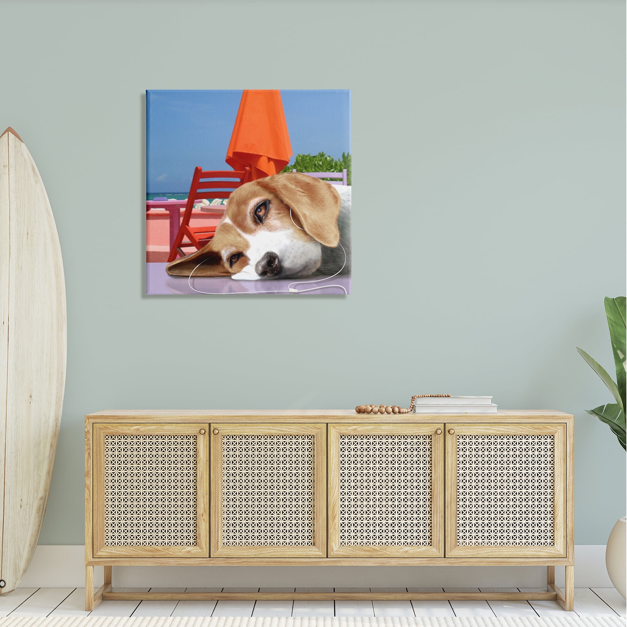 Stupell Industries Tired Dog Laying Music Headphones Summer Beach Graphic Art Gallery Wrapped Canvas Print Wall Art, Design by Noah Bay