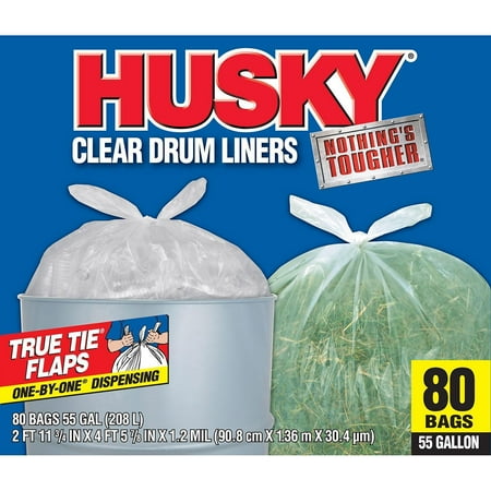 Husky 55 Gallon Clear Flap Tie Drum Liner- 80 ct.