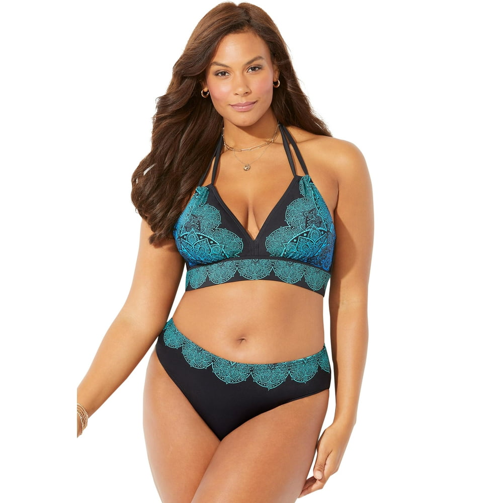 Swimsuitsforall Swimsuits For All Womens Plus Size Avenger Halter Bikini Set 16 Blue Ombre 1332