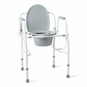 Medline Steel Drop Arm Commode, Supports up to 300 lbs, Gray