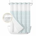 thumbnail image 2 of Teal Striped No Hook Shower Curtain Waterproof, Bathroom Curtains with Snap in Liners and See Through Top Window, Modern Abstract Art Geometric Hotel Style Bathtub Curtains Shower 72"Wx84"L, 2 of 8