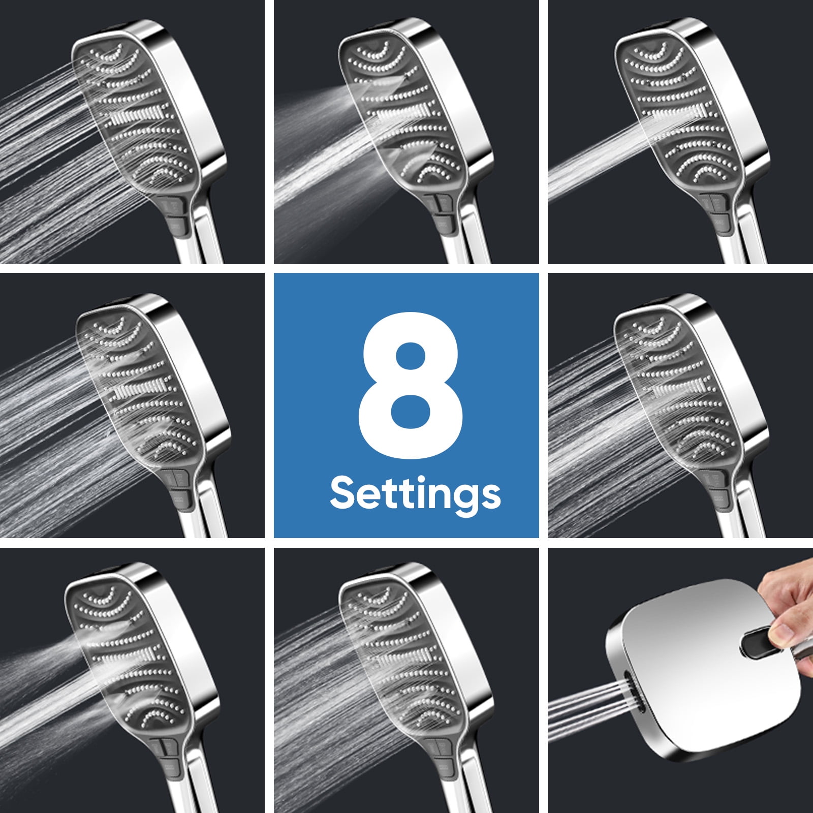 ENRUNEST, 8 Modes 2.5 GPM Wall Mount Showerhead and Handheld Shower