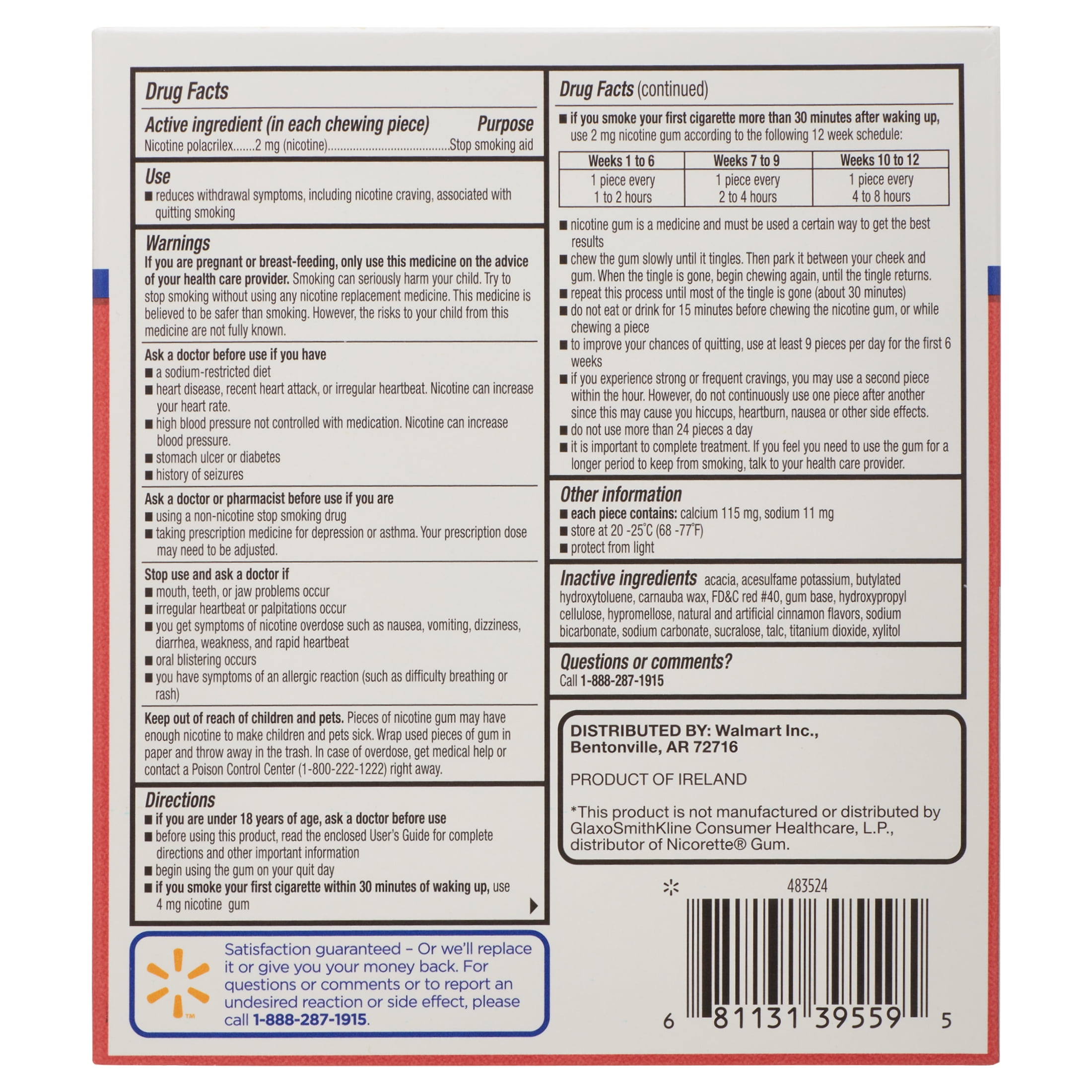 Equate Coated Nicotine Gum, 2 mg, Coated Cinnamon Flavor, 160 Count